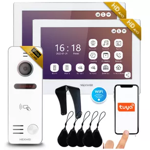 Zestaw wideodomofon 4-żyłowy WiFi jednorodzinny Nexwei 7" FULL HD IPS, obsługa przez telefon,czytnik furtka, brama, 2 wideomonitory