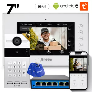 GR-OS10K GR-S1-WA switch breloki Wideodomofon PREMIUM IP SIP Greon 7" Android6,Tuya, 16 CCTV, zdjęcia, filmy, natynkowy, z szyfratorem, czytnik 125KHz i 13,56MHz, brama i furtka