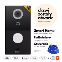 gros101bg panel wideodomofonu czarny natynkowy z obsluga 2 przekaznikow , komunikatami glodowymi, obsluga zdalna przez tuya smart podswietlanym przyciskiem wizytówką