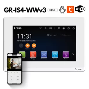 GR - IS4-WWv3 Greon wideodomofon WiFi 7" IP, dzwonek, sterowanie przez tel, 8 CCTV-IP, zdjęcia, filmy, 4 przekaźniki, biały