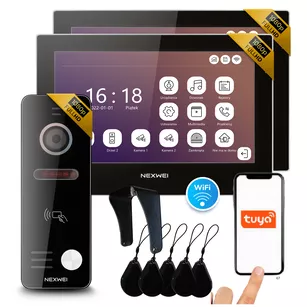 Zestaw wideodomofon 4-żyłowy WiFi jednorodzinny Nexwei 7" FULL HD IPS, obsługa przez telefon,czytnik furtka, brama, 2 wideomonitory