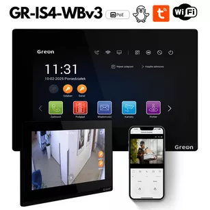 GR - IS4Bv2 Greon wideodomofon 7" IP  linux, Tuya, 8 CCTV-IP, zdjęcia, 4 przekaźniki, czarny