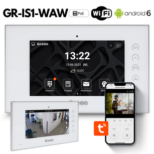 GR - IS1 WAW 7" Ekran wideodomofonu WiFi IP Greon, Android6, Tuya, 16 CCTV, zdjęcia, filmy, 4 przekaźniki, biały