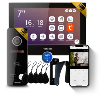Zestaw wideodomofon WiFi jednorodzinny Nexwei 7" FULL HD IPS, obsługa przez telefon,czytnik furtka, brama