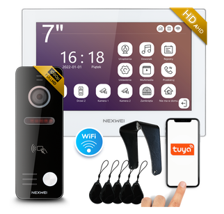 Zestaw wideodomofon WiFi jednorodzinny Nexwei 7" FULL HD IPS, obsługa przez telefon, czytnik, furtka, brama