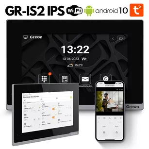 GR - IS2IPS B 7" Ekran wideodomofonu WiFi IP Greon, Android10 do Smart Home, Tuya, 16 CCTV, zdjęcia, filmy, 4 przekaźniki, czarny