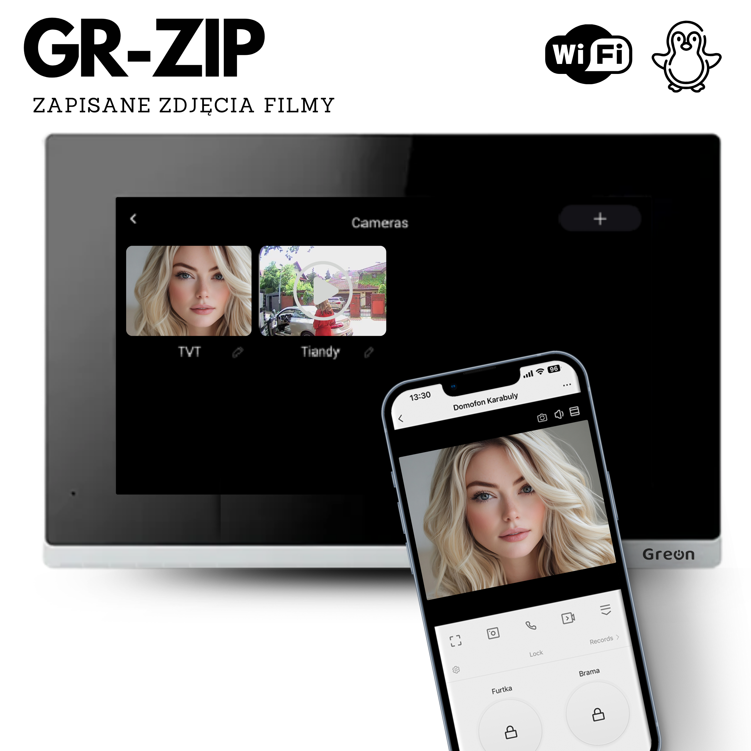 wideodomofon dwuprzewodowy greon gr-zip- pamieć